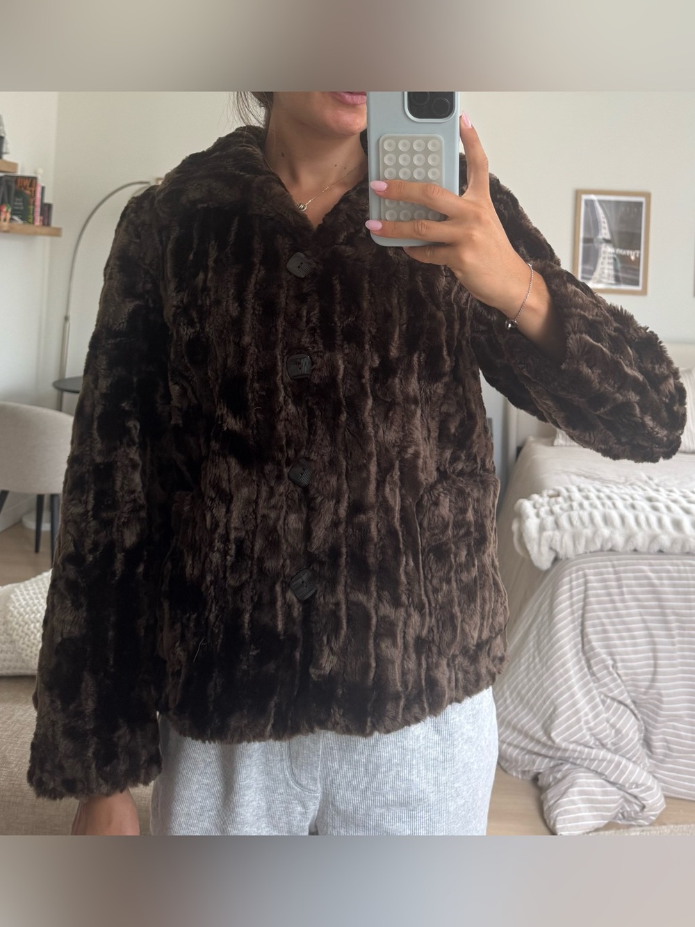 Esprit Plush Brown Teddy Jacket with Relaxed Collar